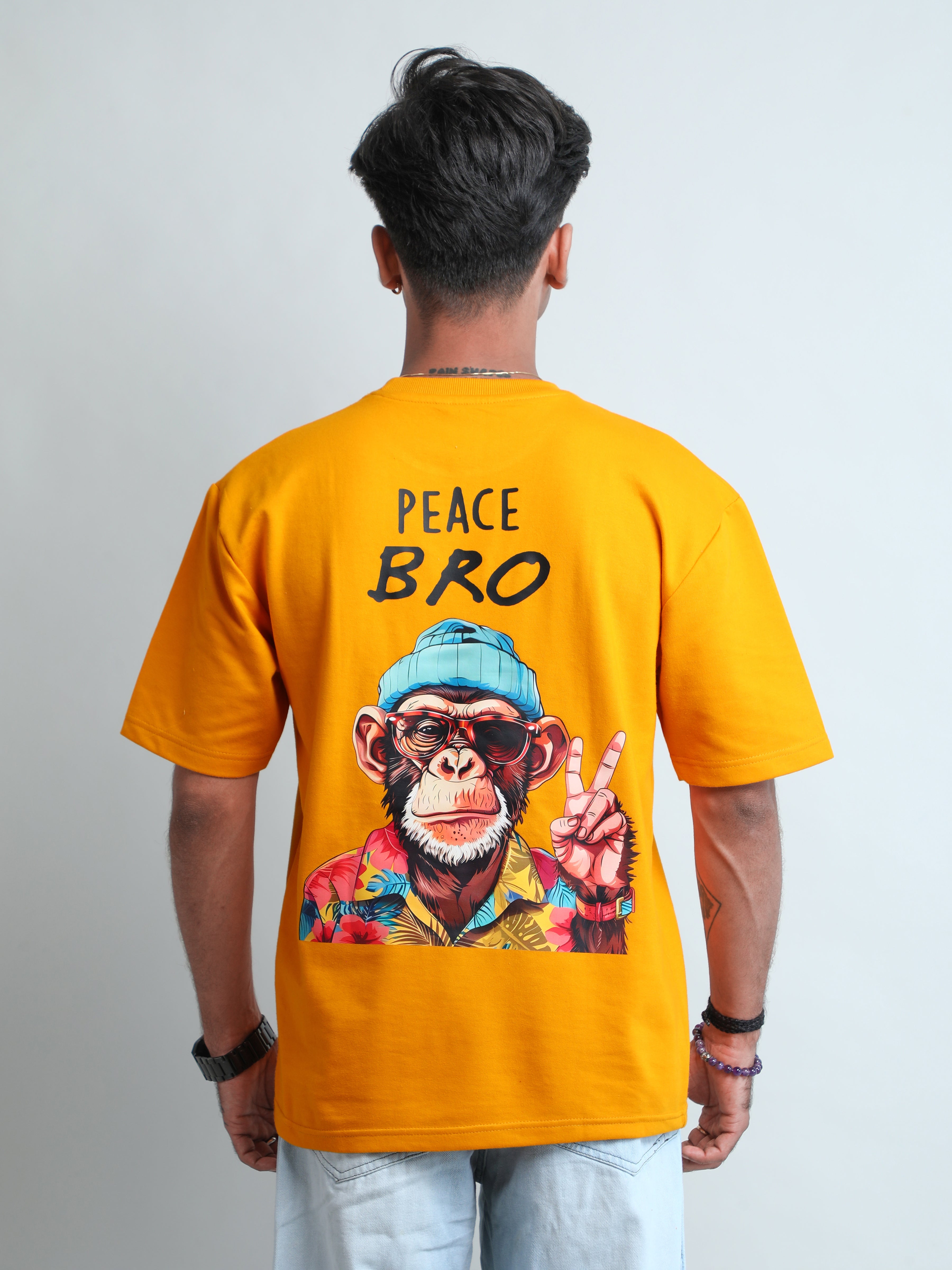 Sunflower yellow colour unisex oversized t-shirt with monkey print