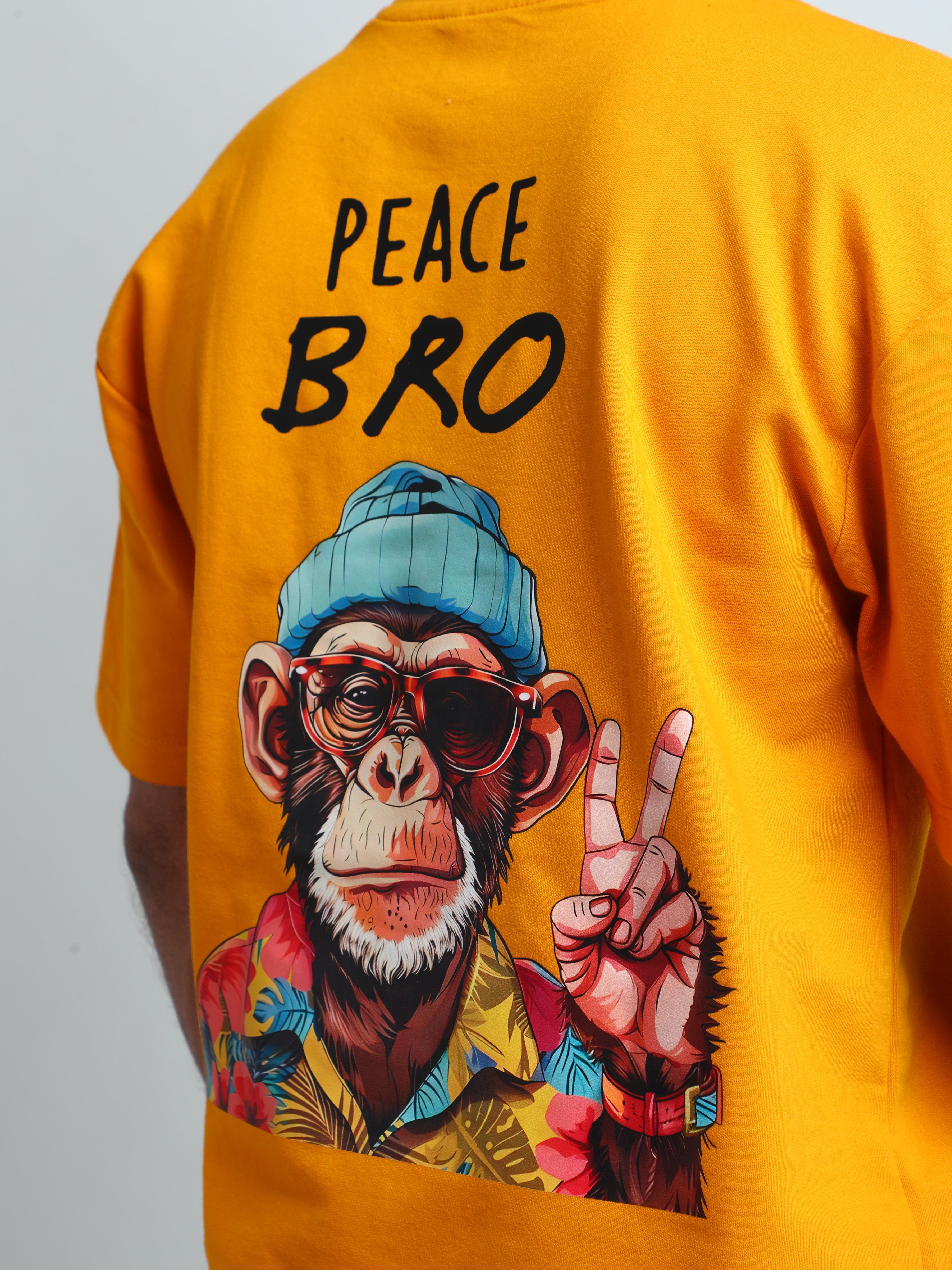 Sunflower yellow colour unisex oversized t-shirt with monkey print