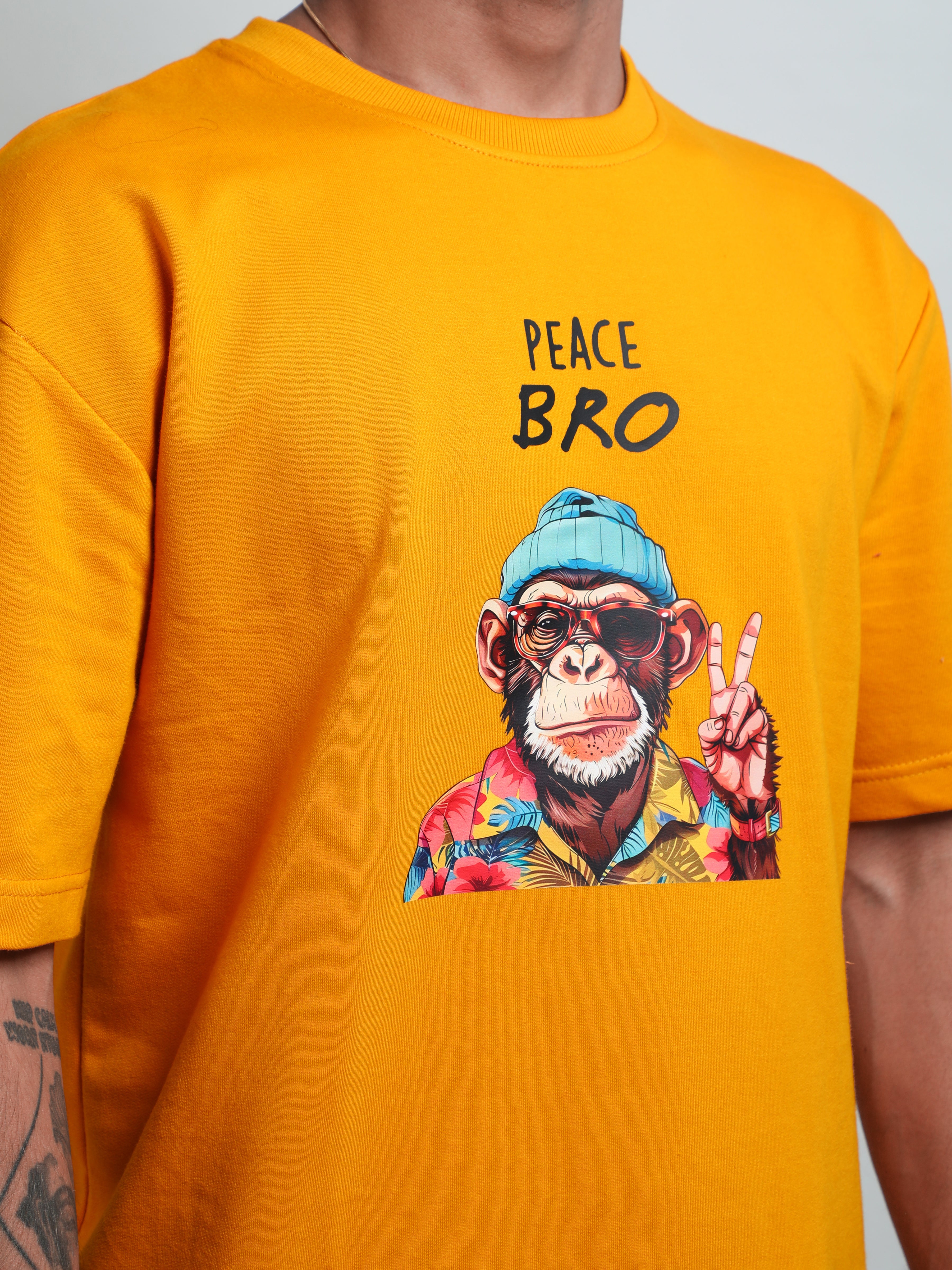 Sunflower yellow colour unisex oversized t-shirt with monkey print