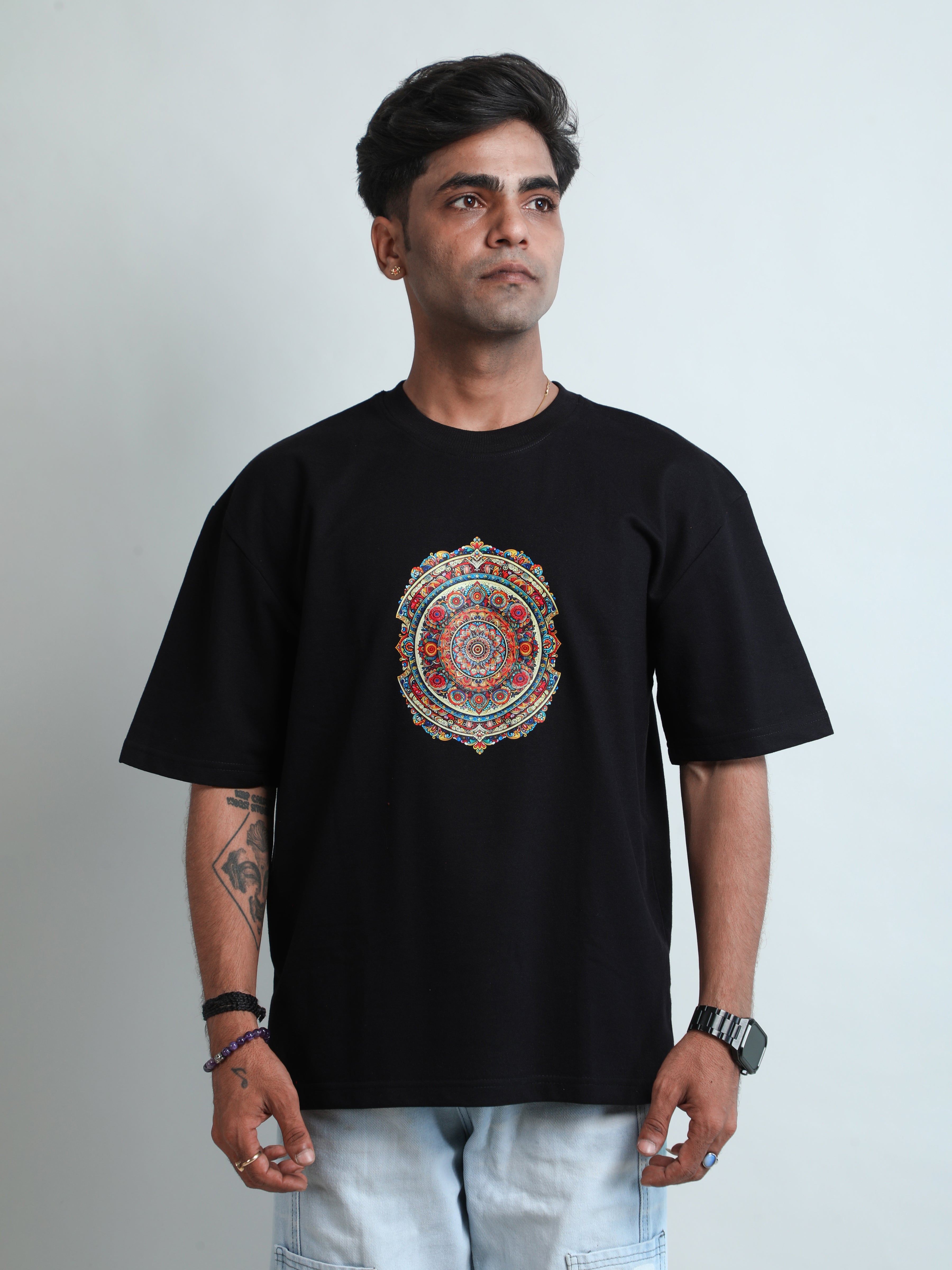 Black stylish unisex tshirts with classic Indian print