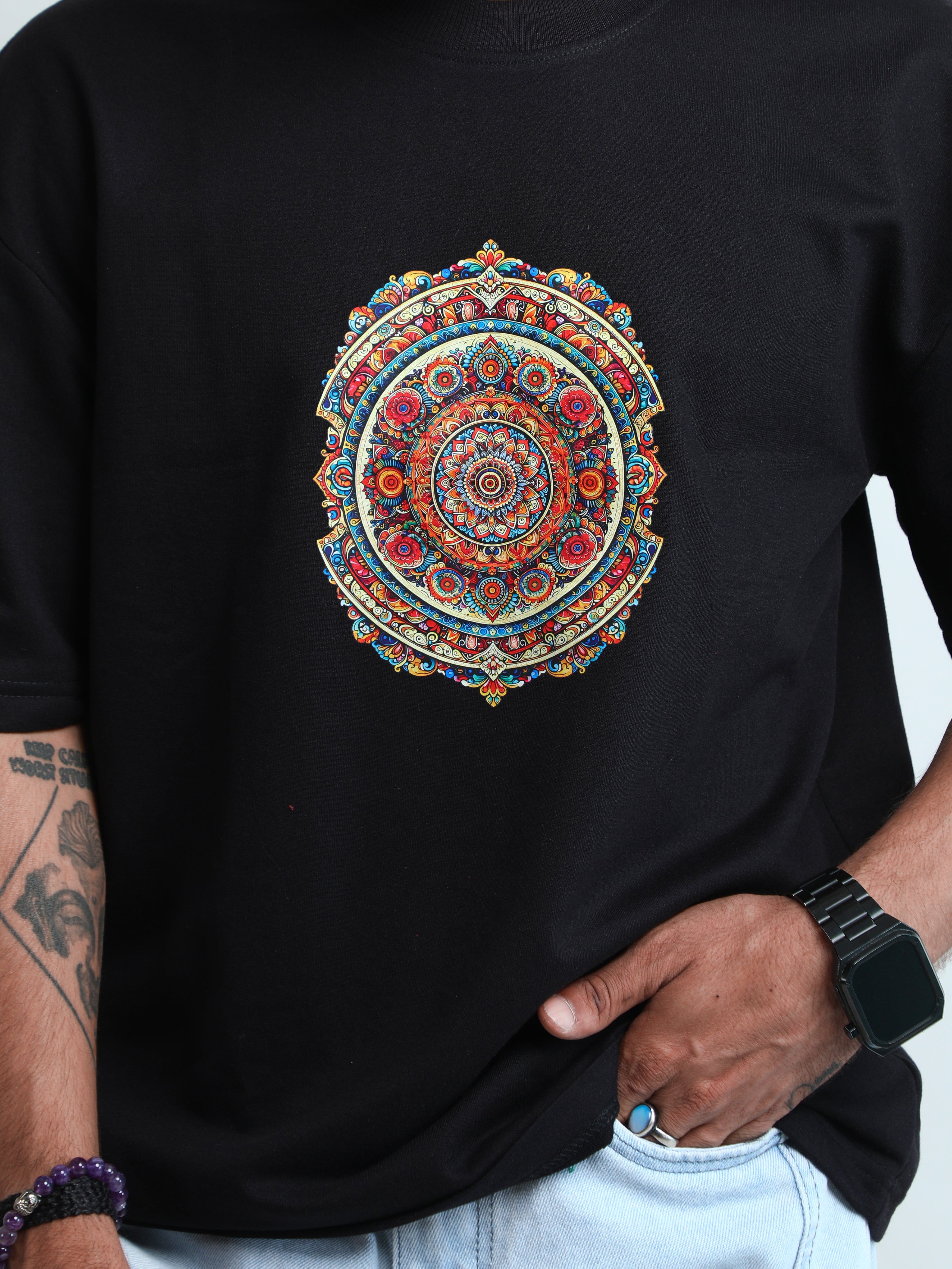 Black stylish unisex tshirts with classic Indian print