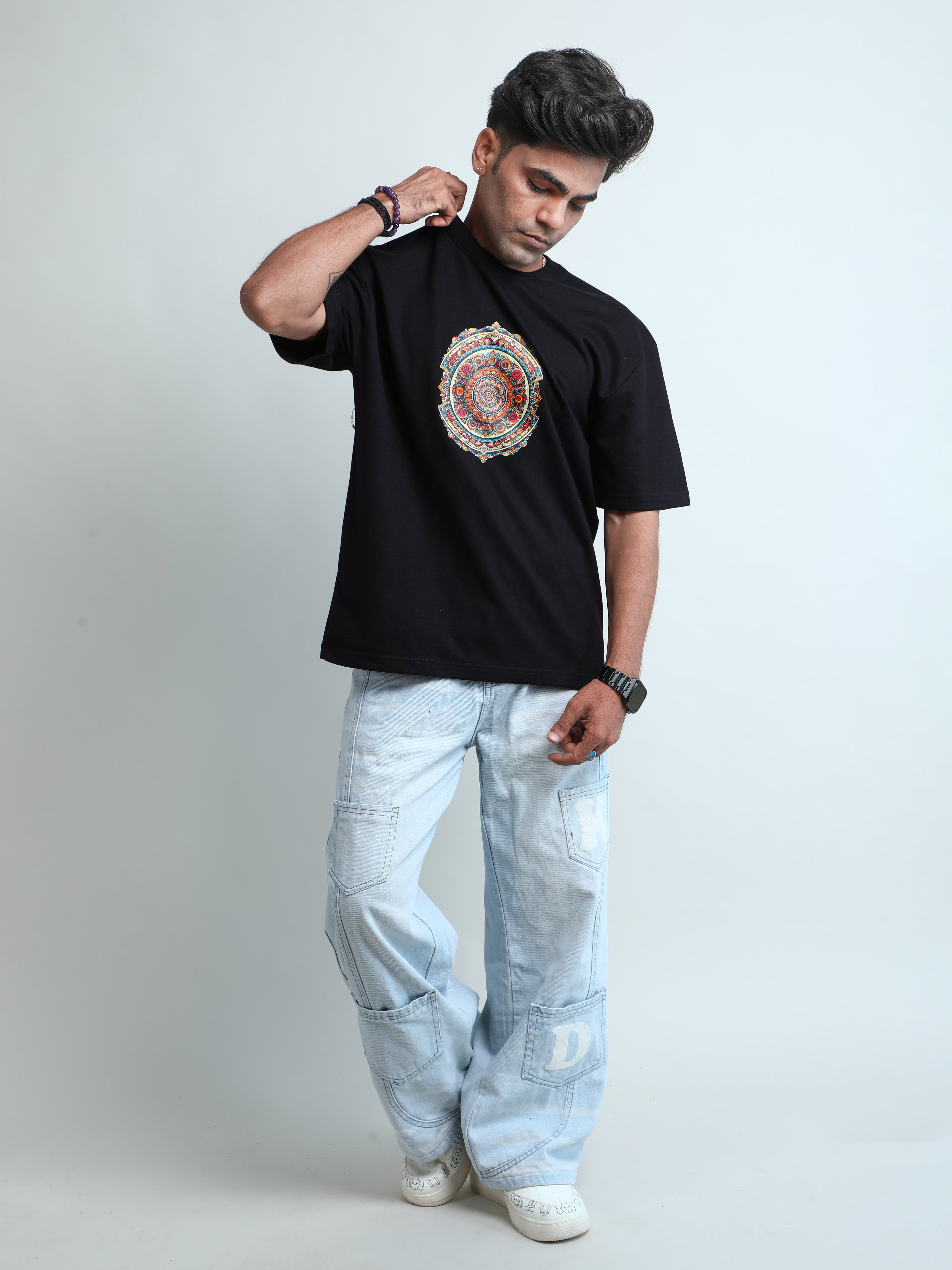 Black stylish unisex tshirts with classic Indian print