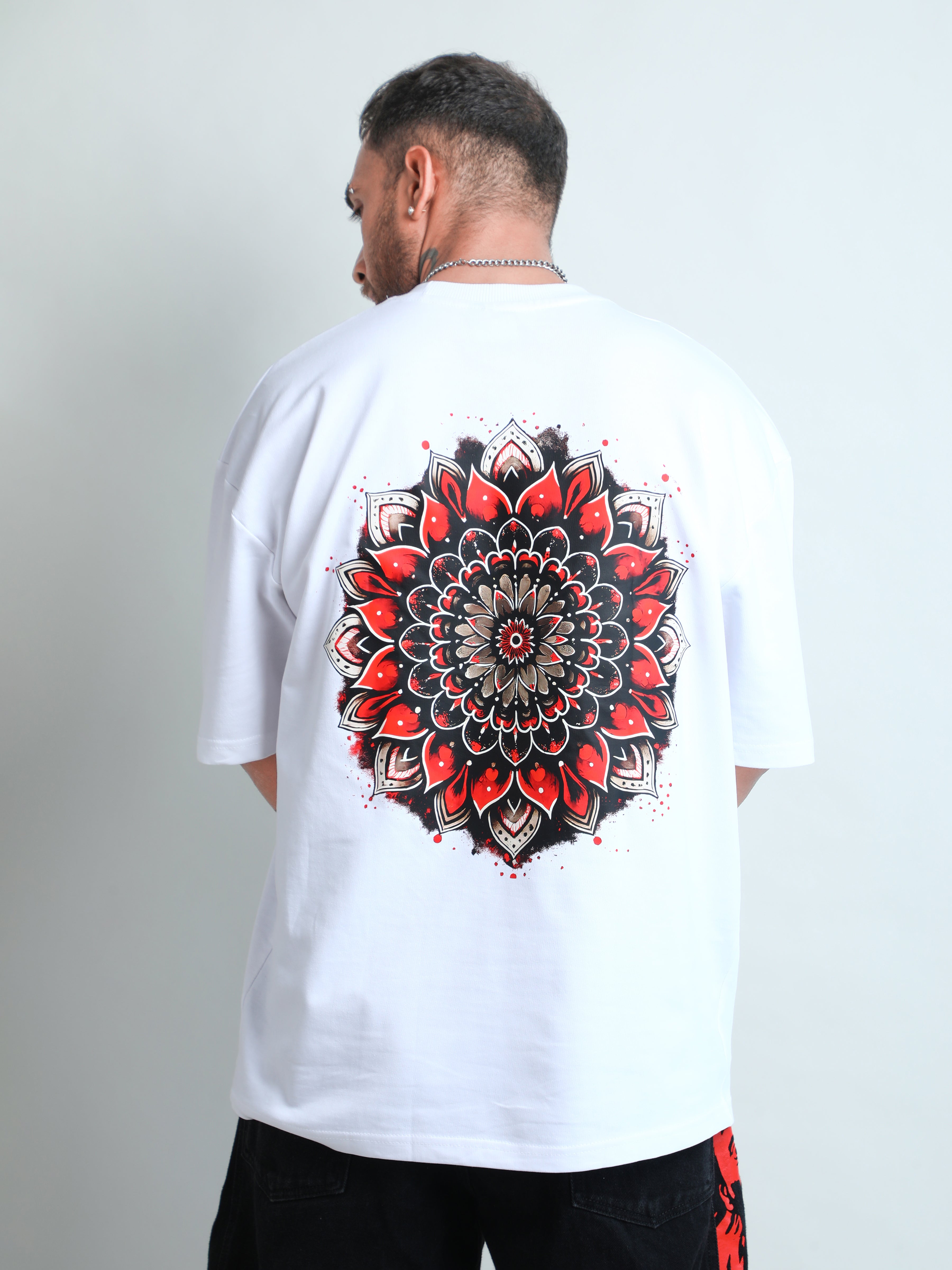 White unisex oversized t-shirt with unique graphic print