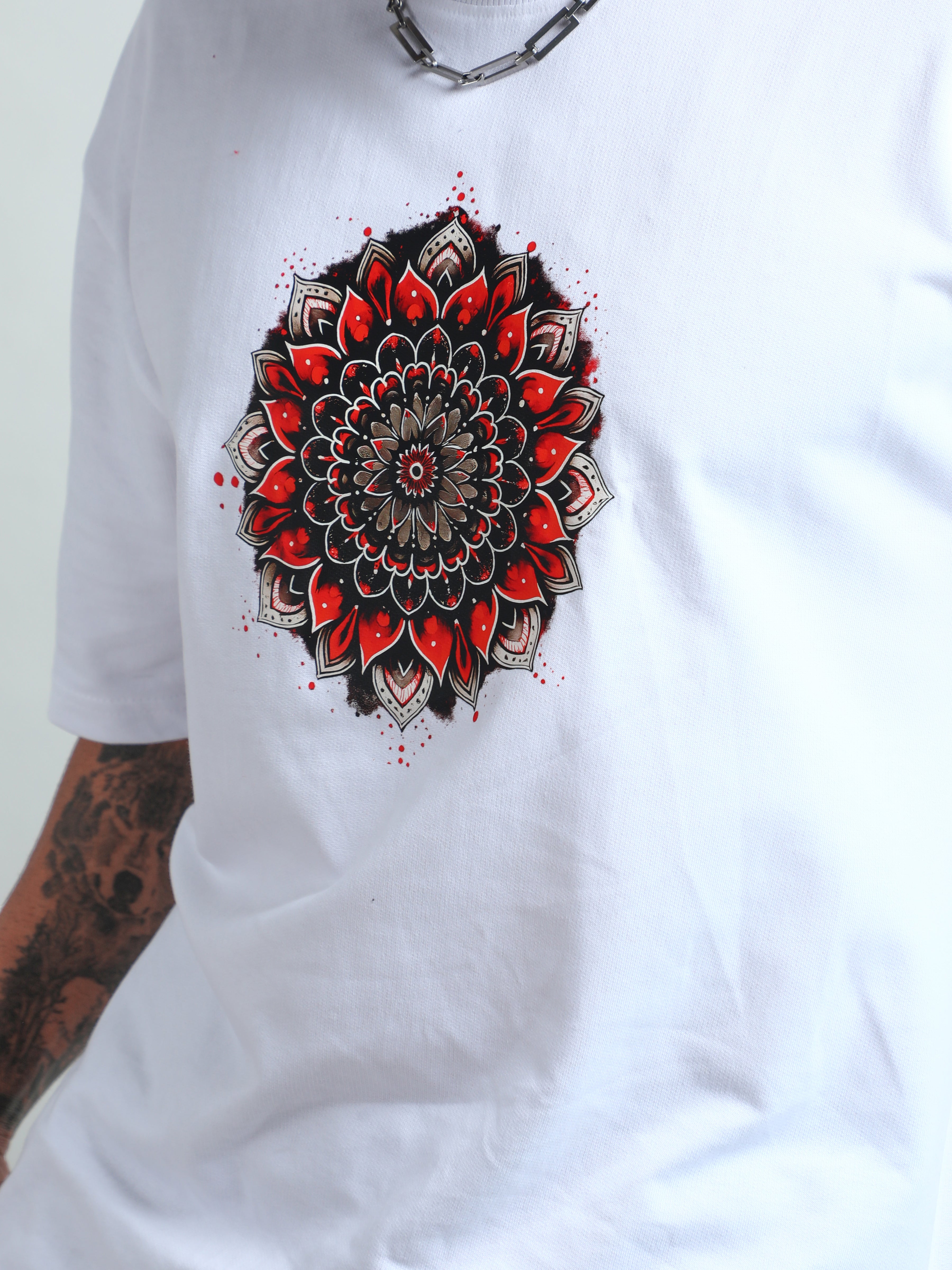 White unisex oversized t-shirt with unique graphic print
