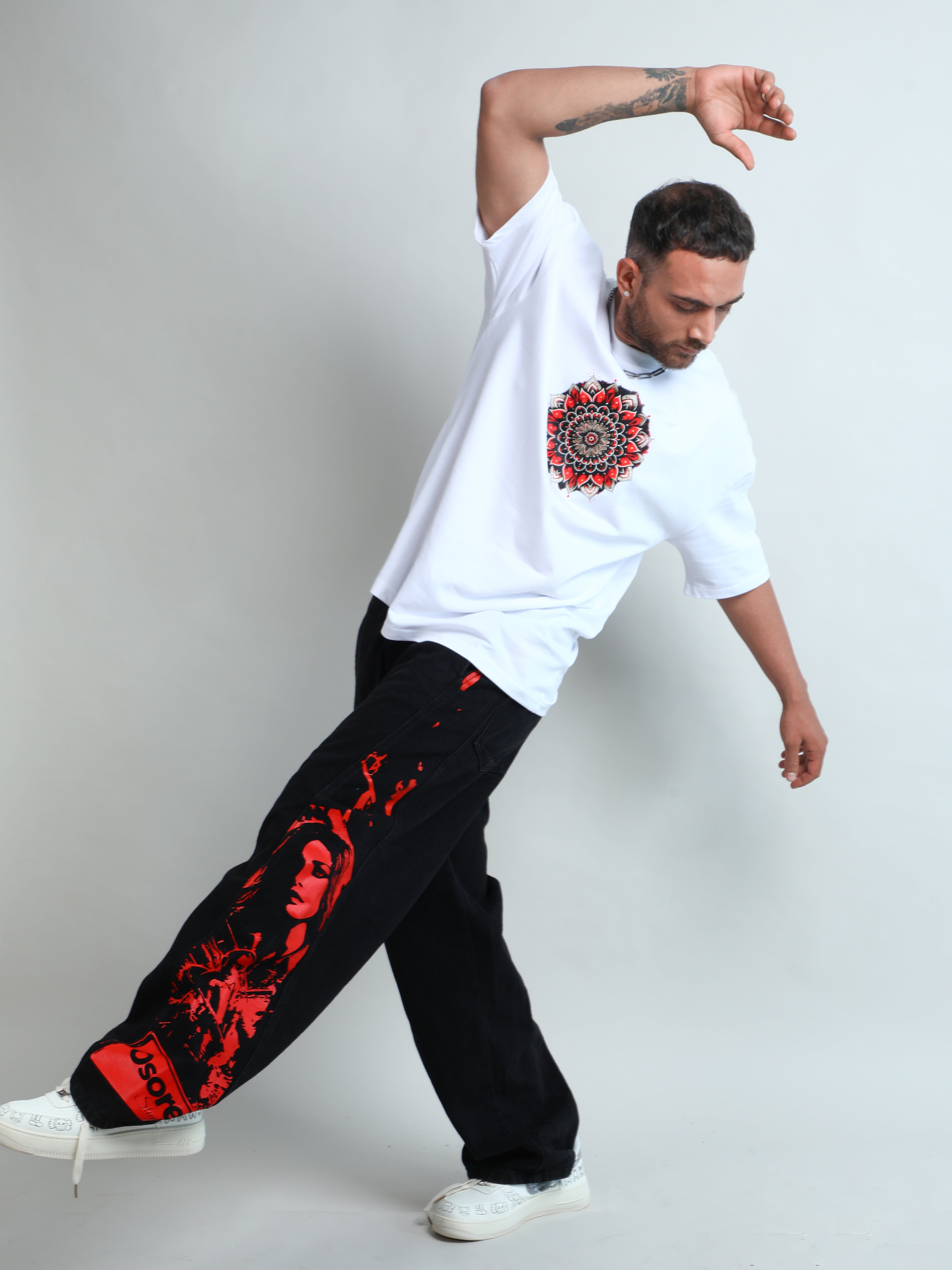 White unisex oversized t-shirt with unique graphic print
