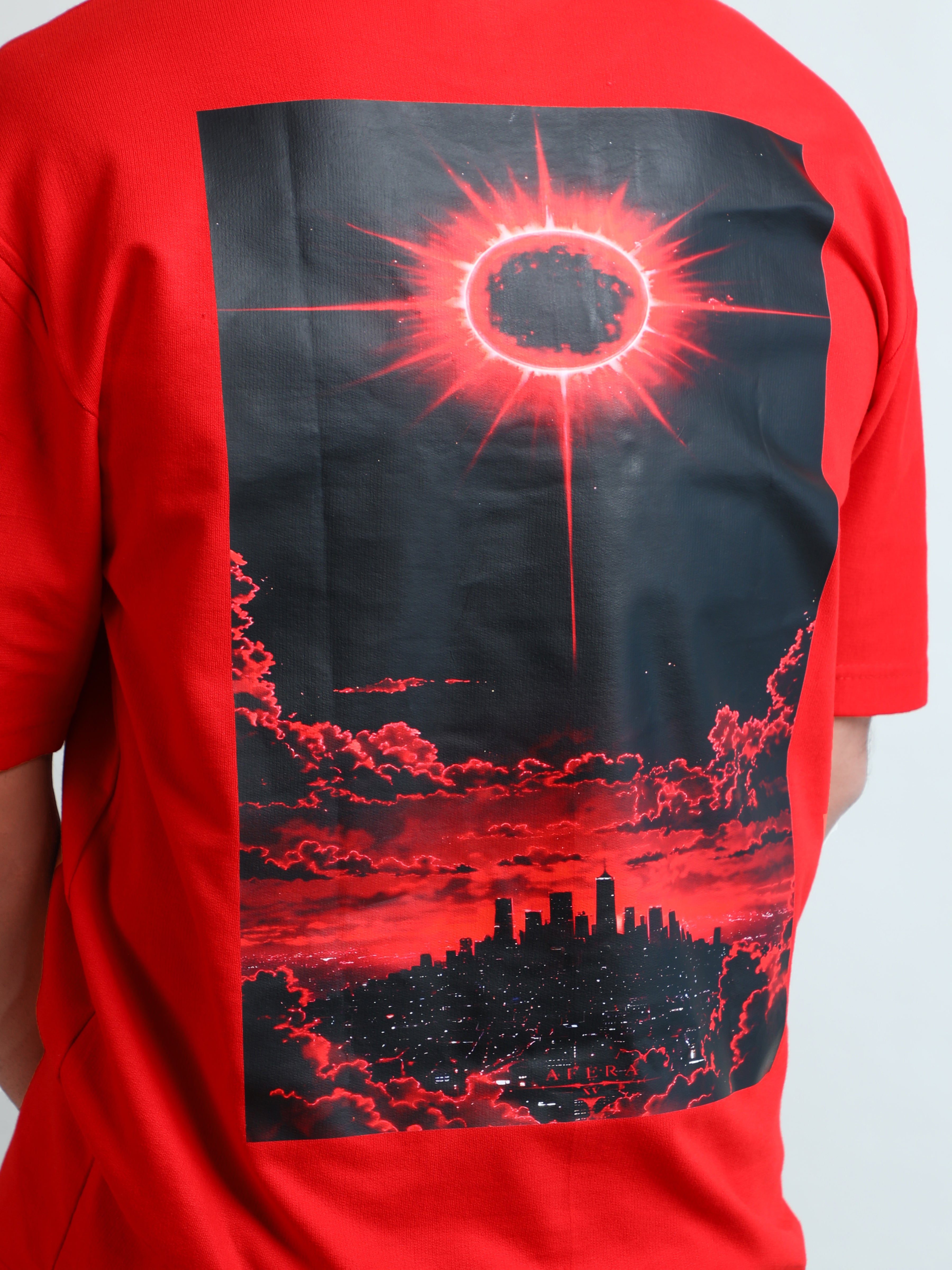 Sexy red wine unisex oversized t-shirt with black sun print