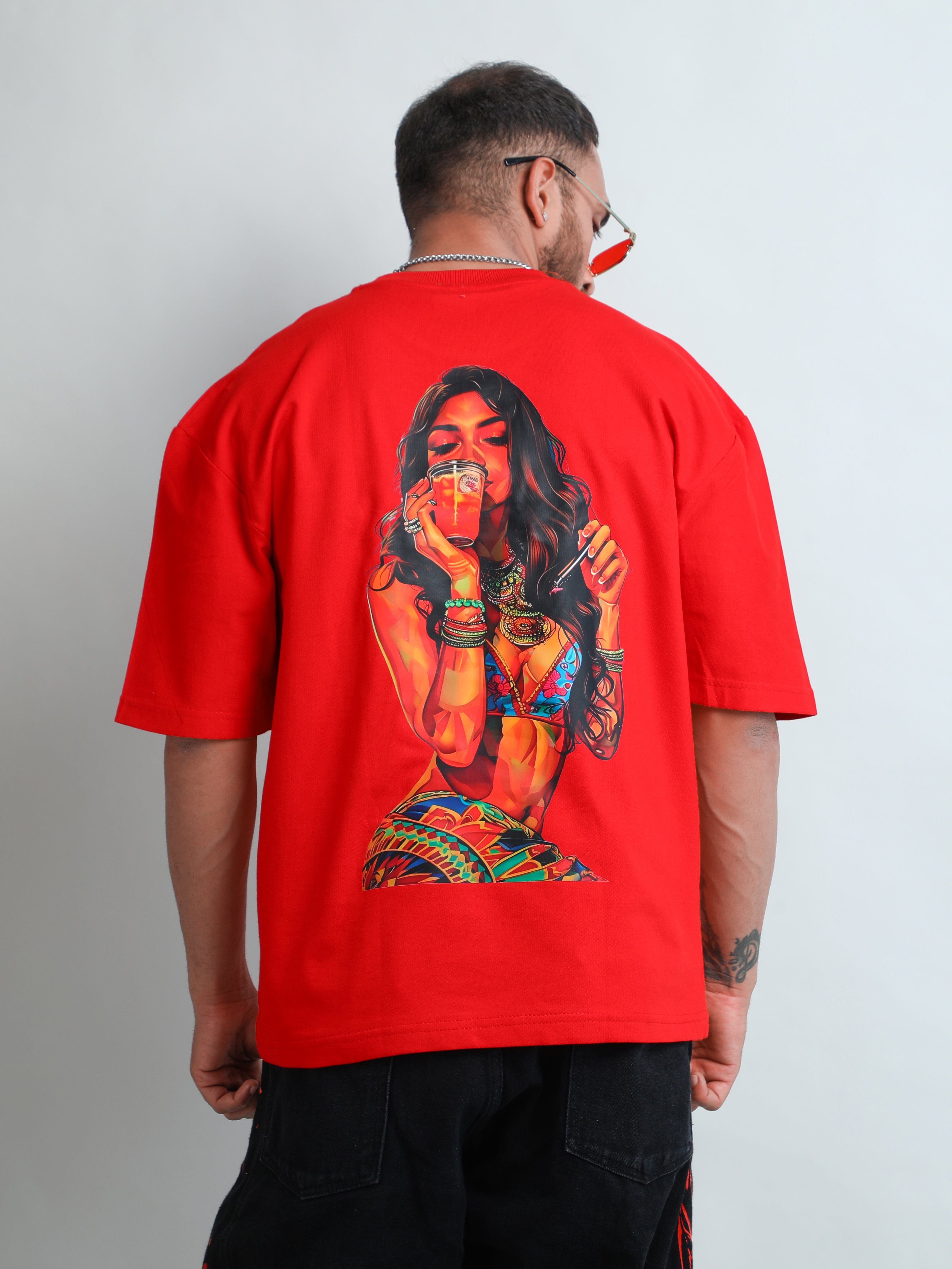Trendy red colour oversized unisex t-shirt