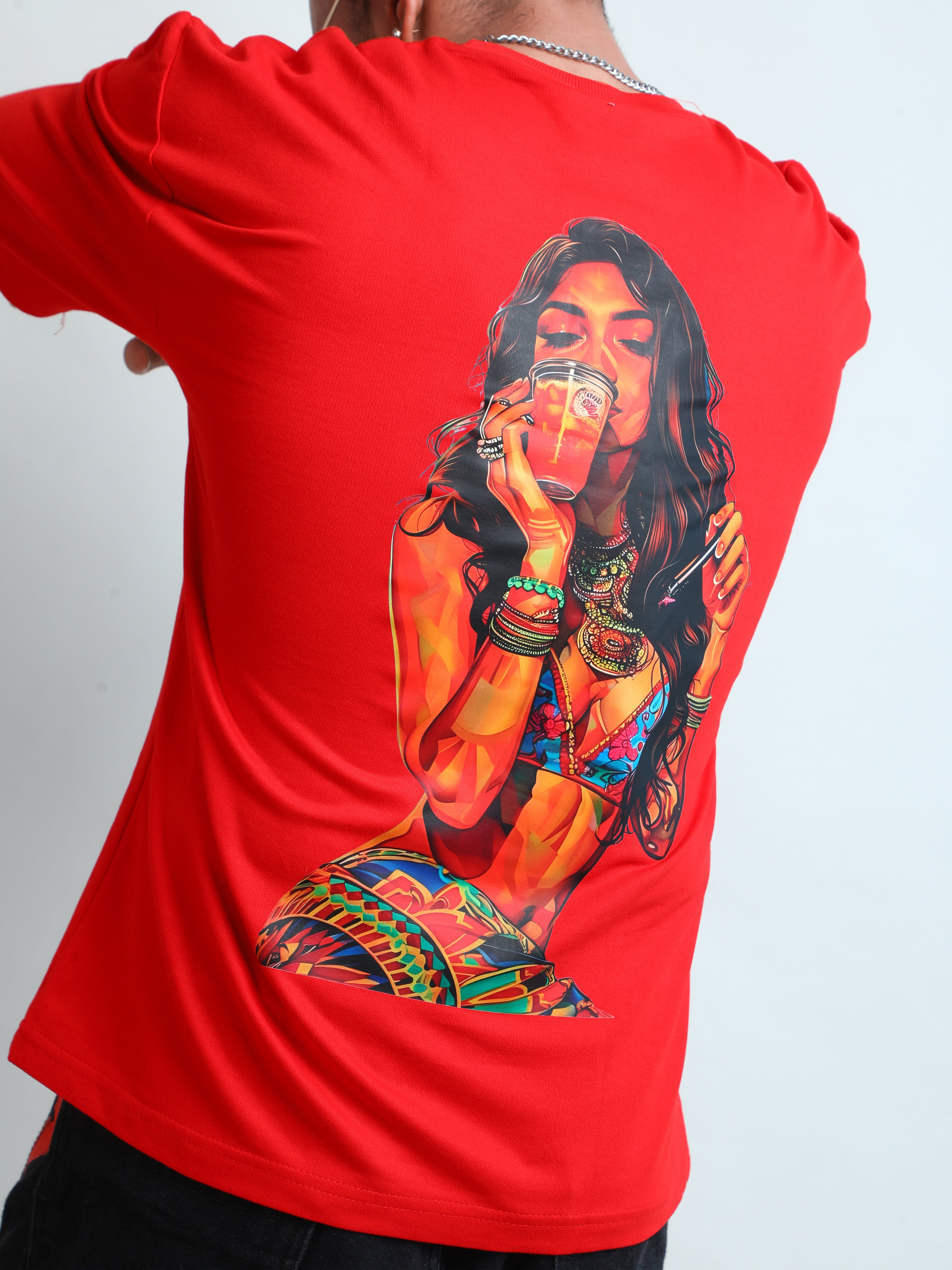 Trendy red colour oversized unisex t-shirt