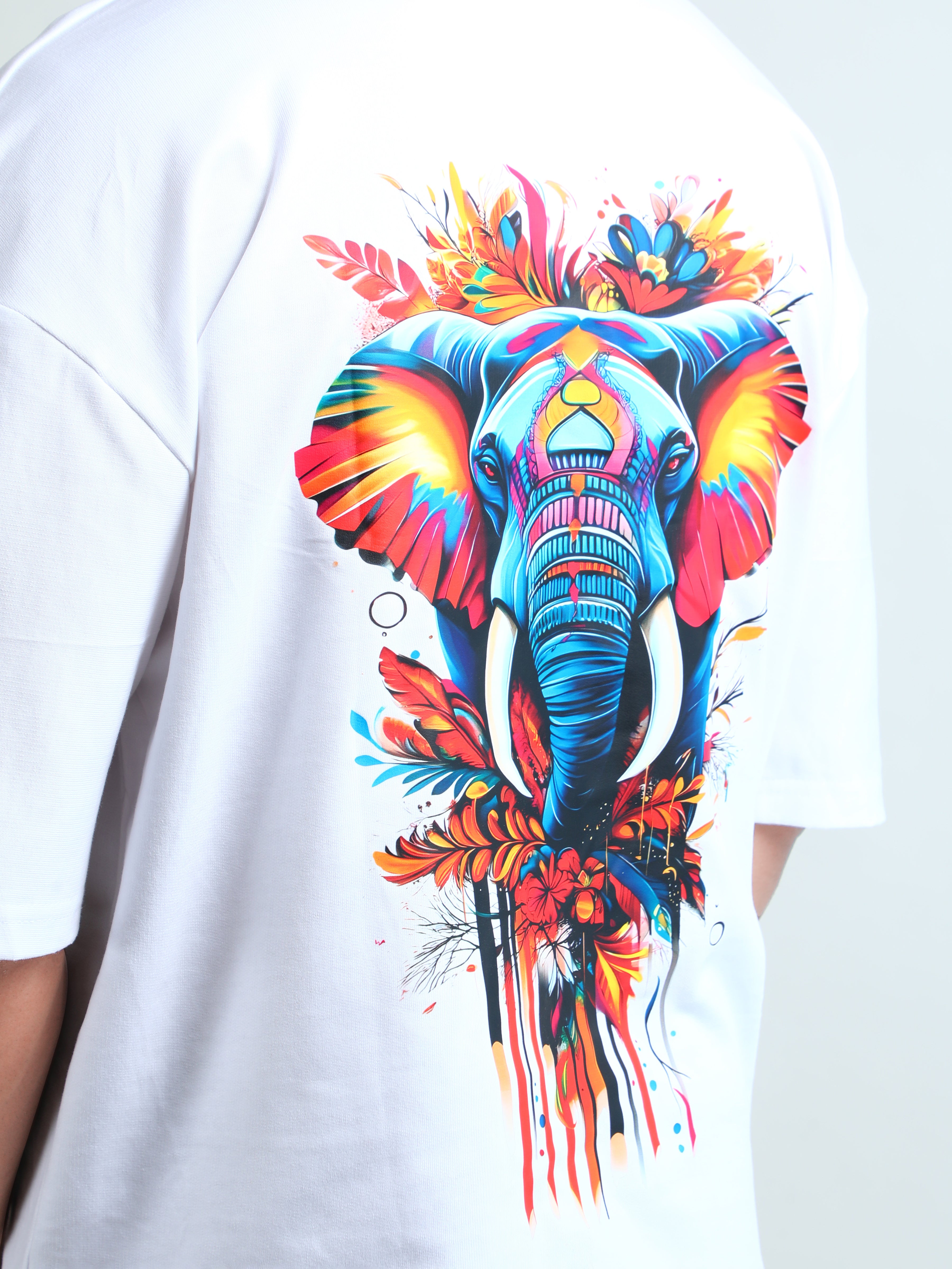 White unisex oversized t-shirt with strong elephant graphic design