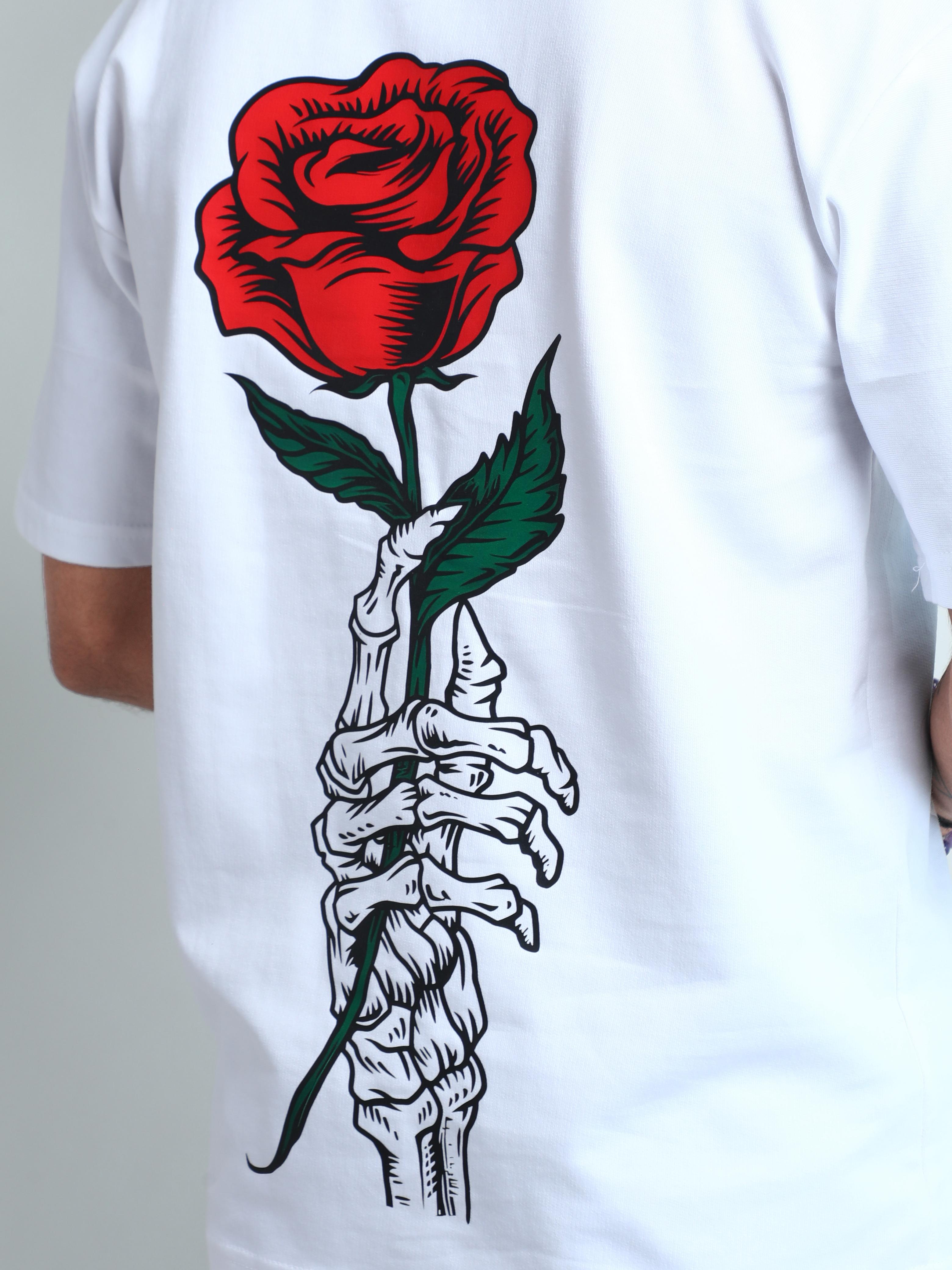 Minimal Aesthetic Rose Print T-Shirt (White Cotton Tee)