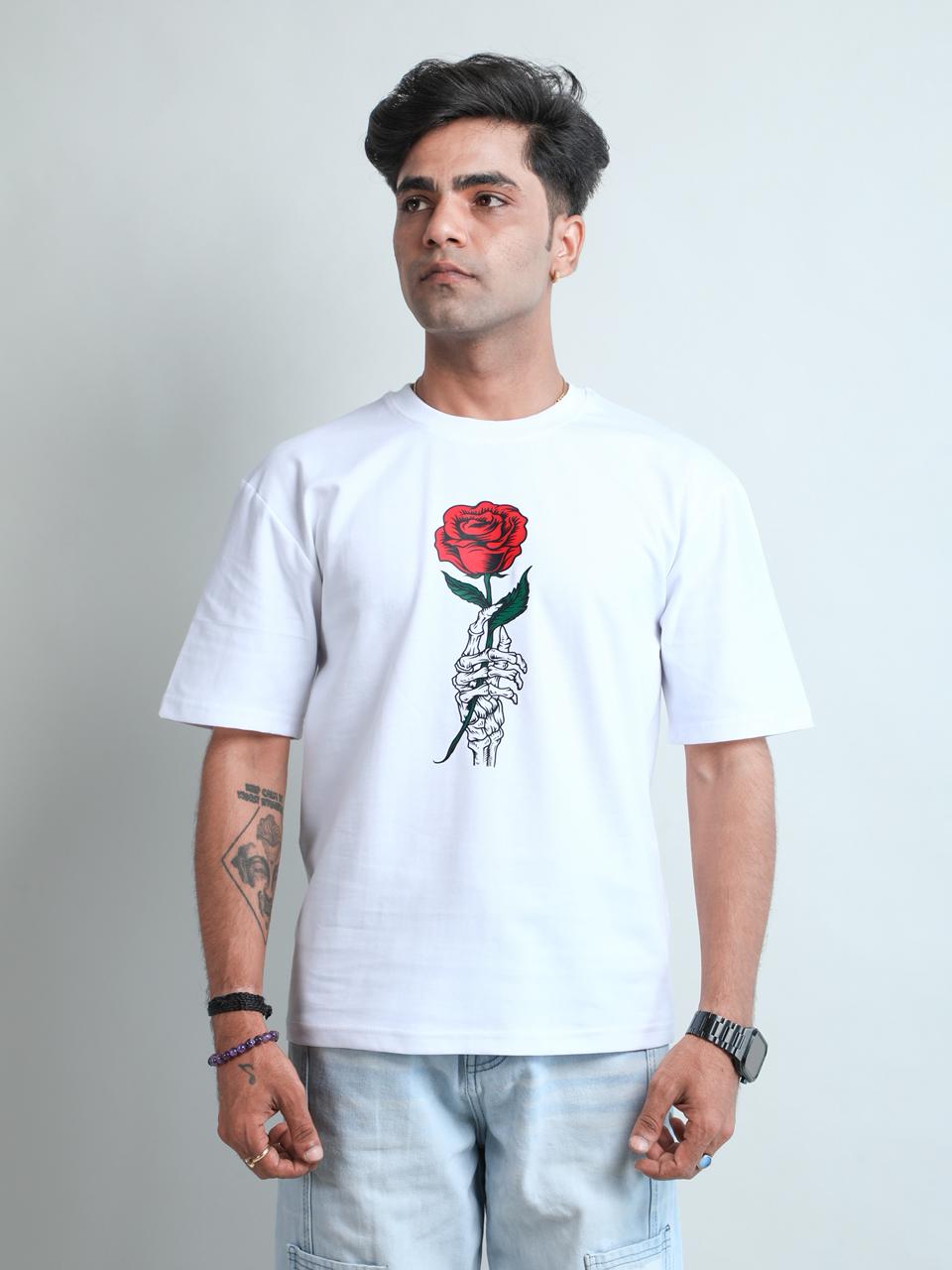 Minimal Aesthetic Rose Print T-Shirt (White Cotton Tee)