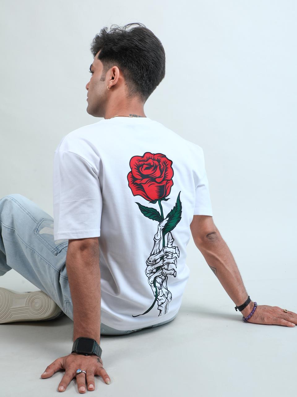 Minimal Aesthetic Rose Print T-Shirt (White Cotton Tee)