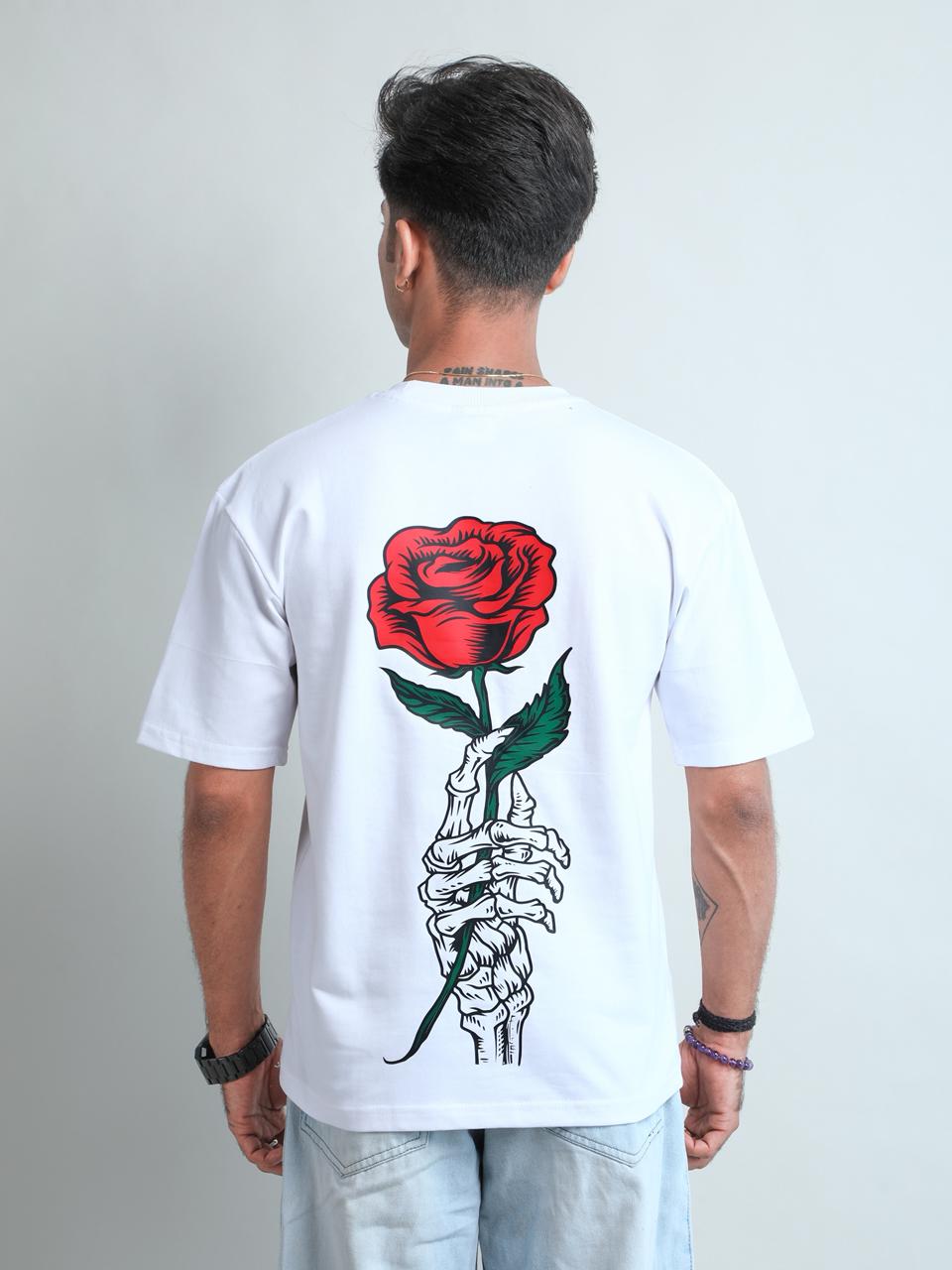 Minimal Aesthetic Rose Print T-Shirt (White Cotton Tee)