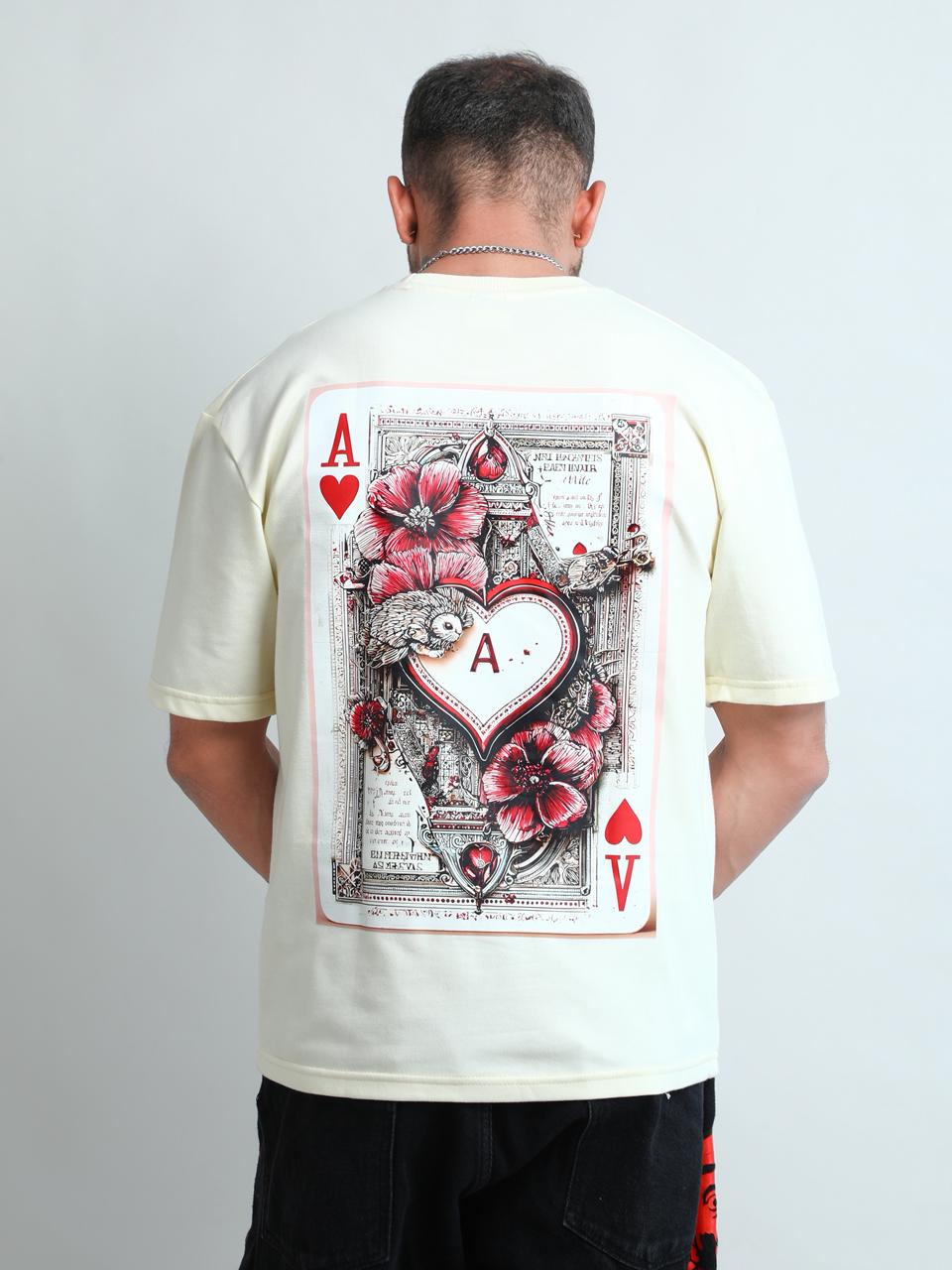 Ace of Hearts Graphic Printed Oversized T-Shirt for Men