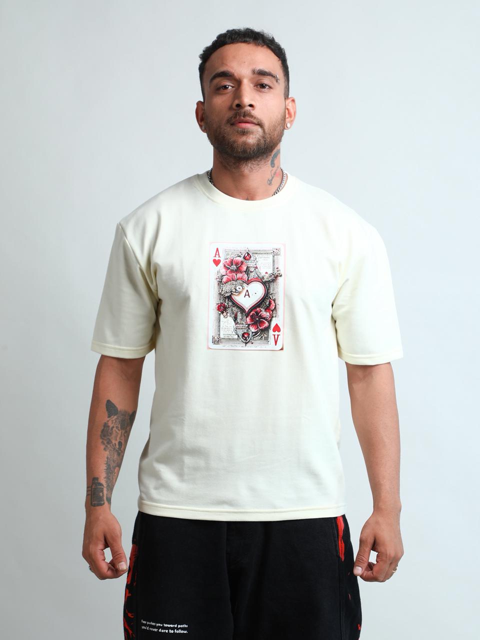 Ace of Hearts Graphic Printed Oversized T-Shirt for Men