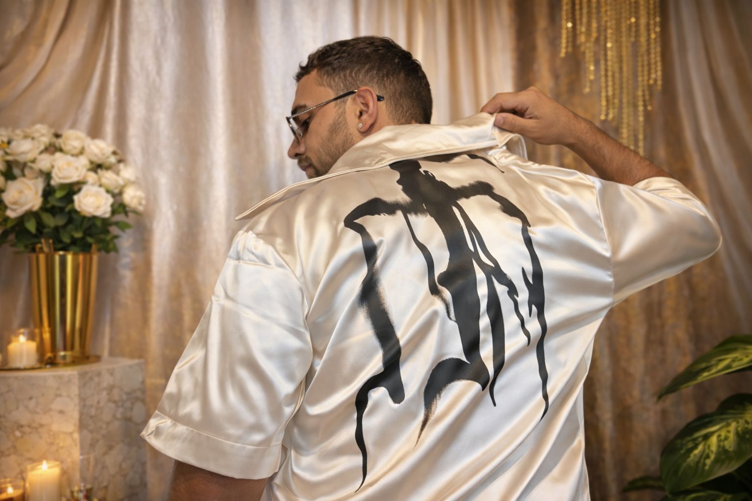 Premium Satin Graffiti Designer Shirt (Off White)