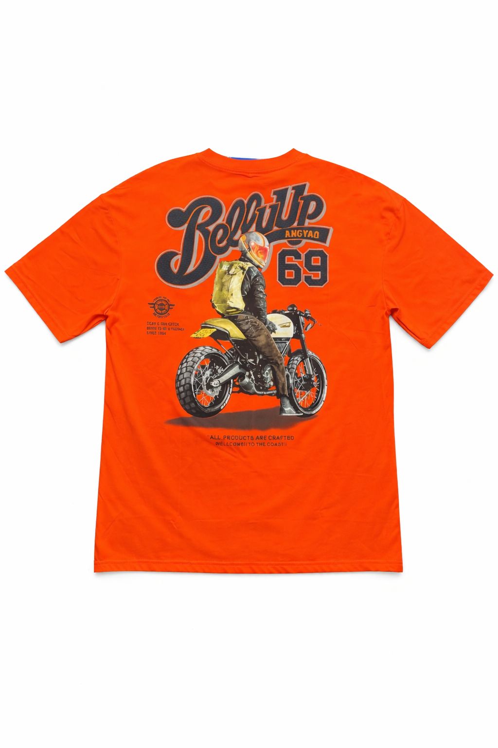 Vintage Motorcycle Print Orange Tee (Oversized Fit)