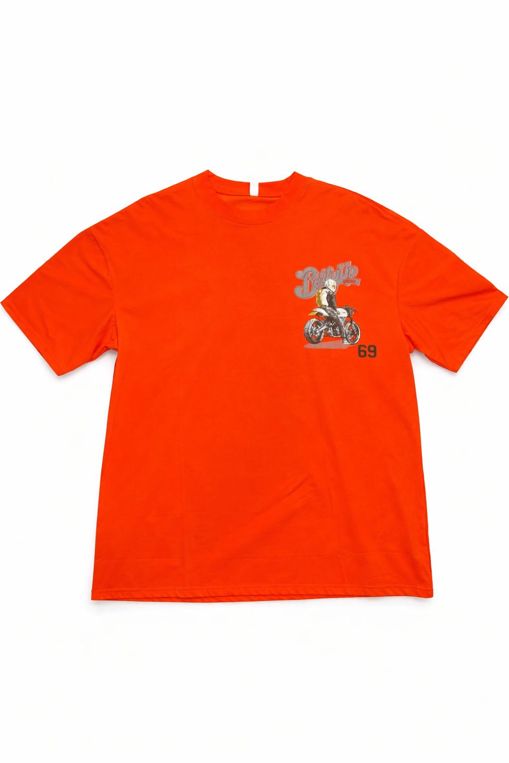 Vintage Motorcycle Print Orange Tee (Oversized Fit)