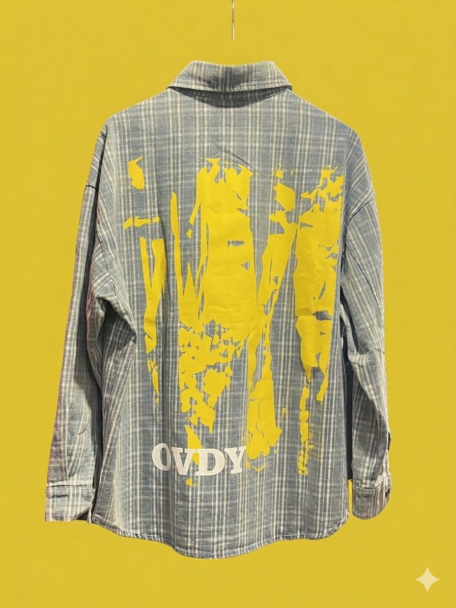Urban Style Sky Blue Denim Shirt with Graphic Back Print