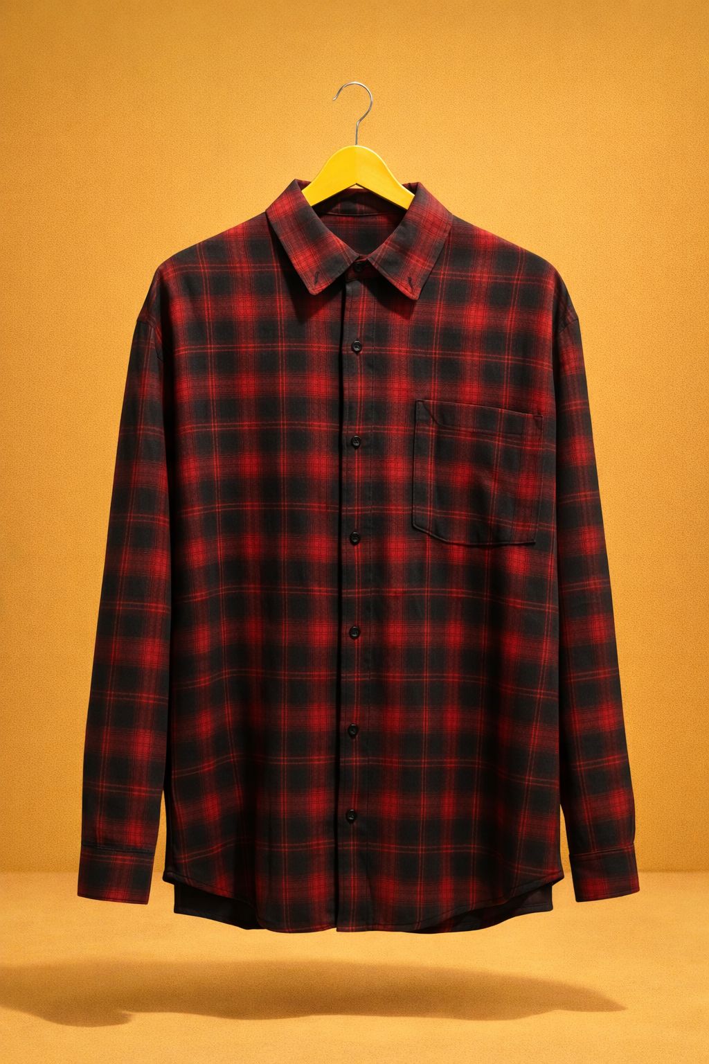 Men’s Designer Check Shirt – Red Checks with Denim Back
