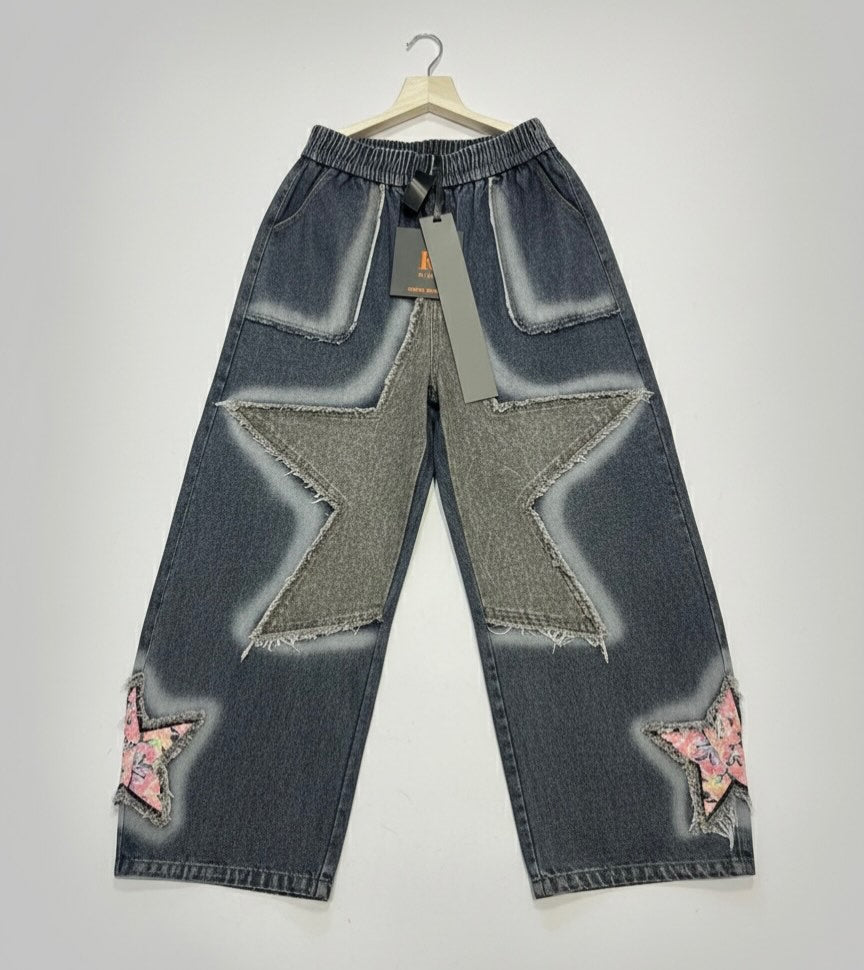 Men’s Star Patch Denim Jeans – Trendy Street Style Fit
