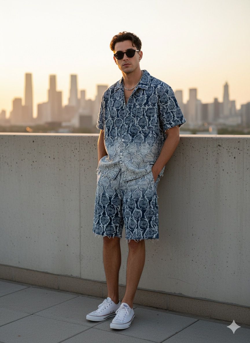 The Stylish unisex cordset features a unique ocean print