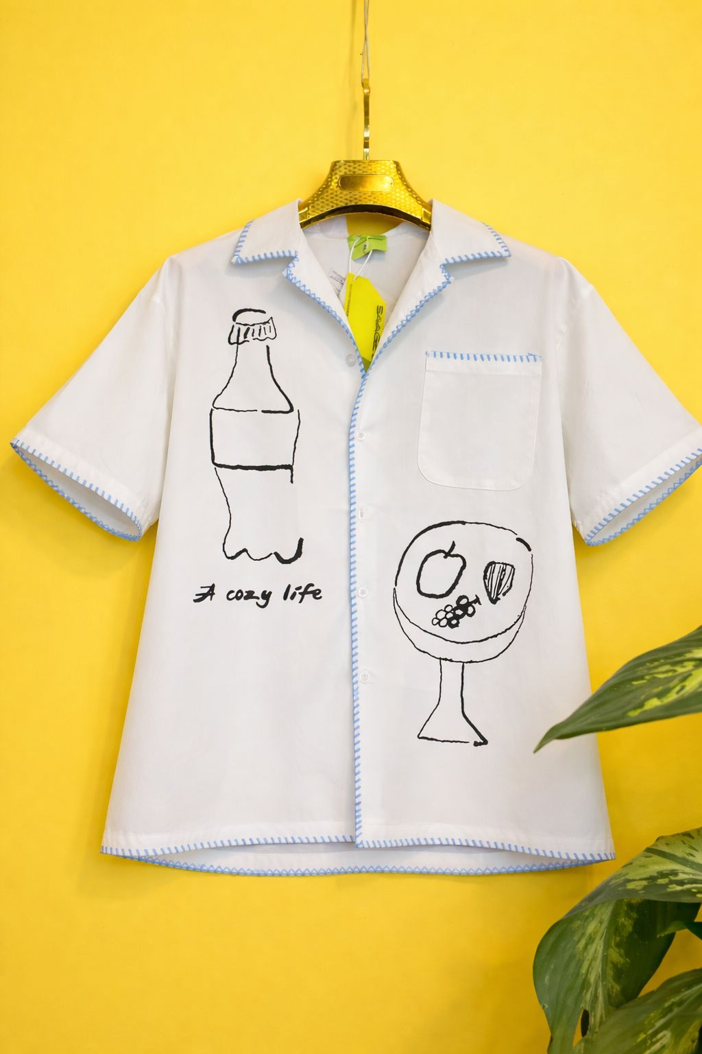 White Hand-Drawn Print Shirt – Premium Casual Summer Shirt for Men