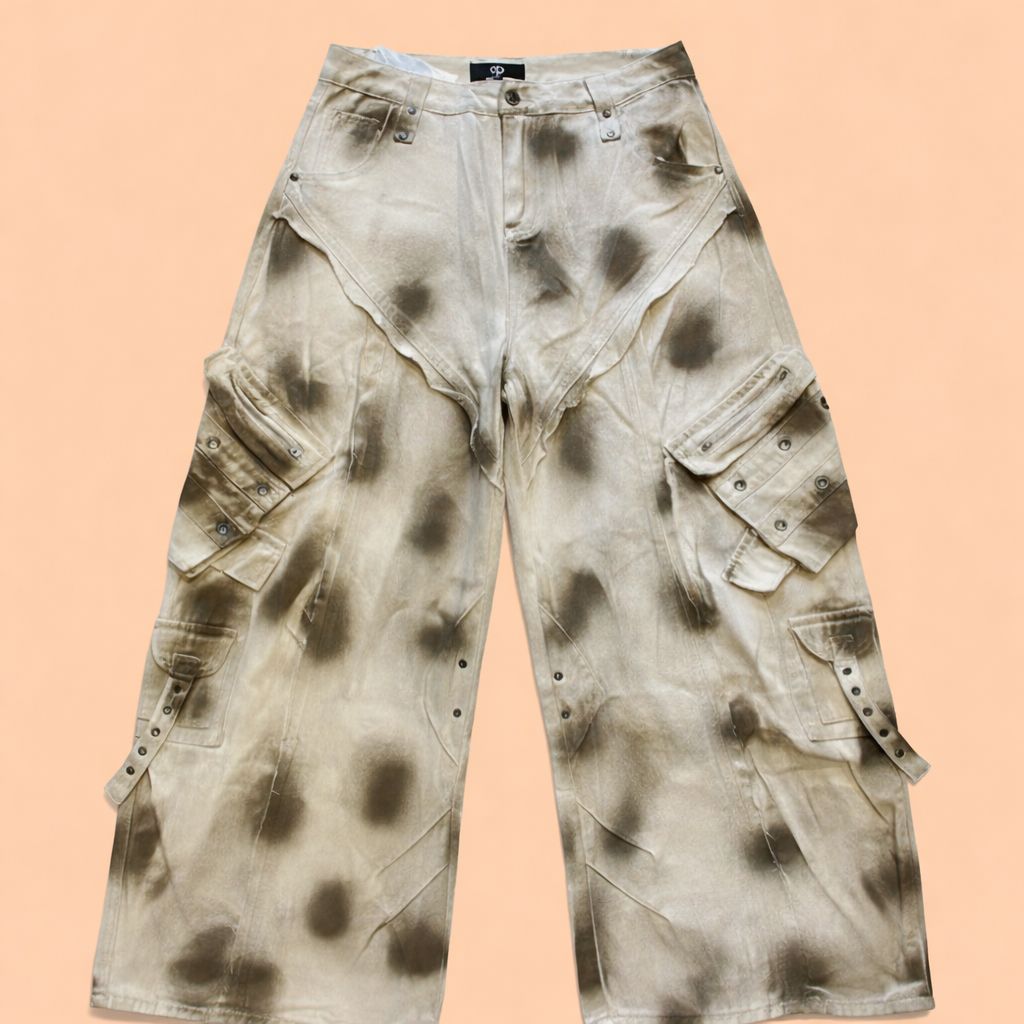 Men’s Beige Printed Cargo Jeans – Premium Streetwear Style